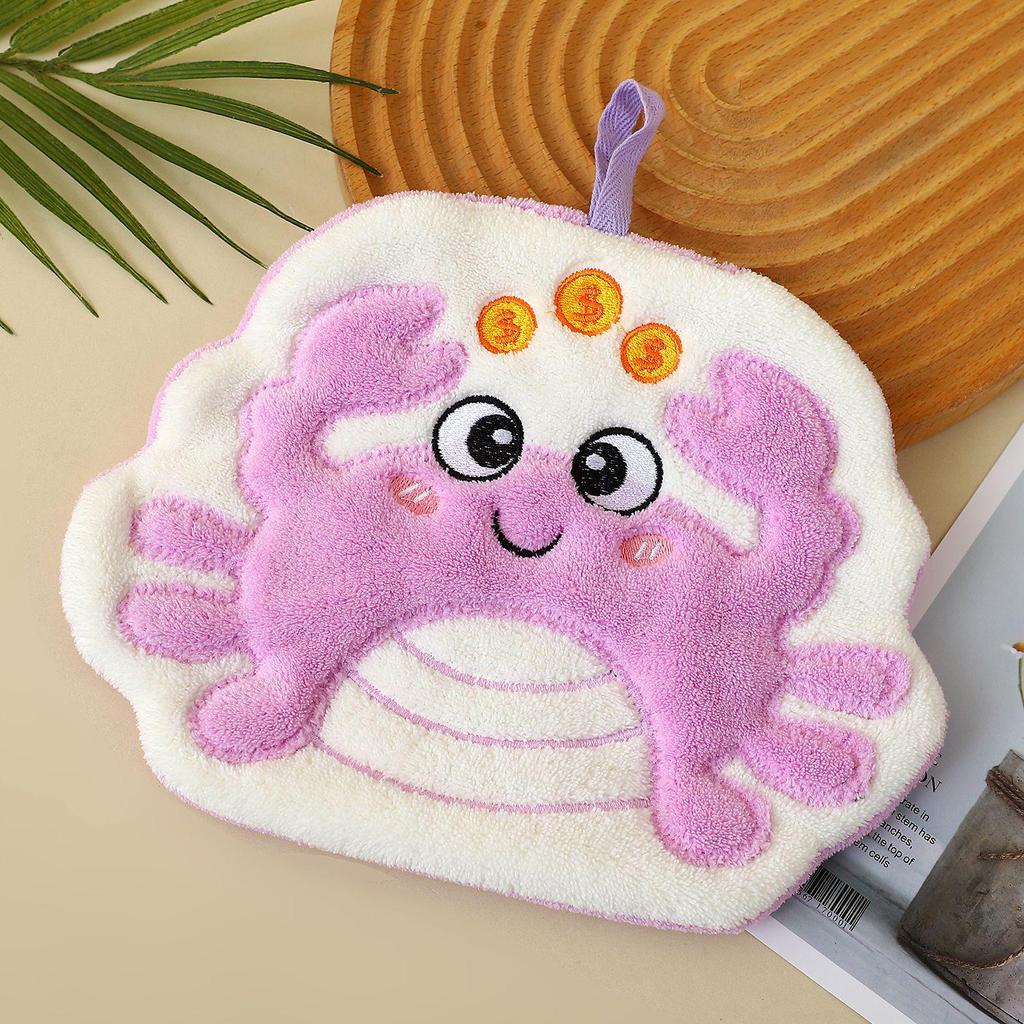 Thickened Quick-Dry Cute Crab Kids Hand Towel for Kitchen & Bathroom
