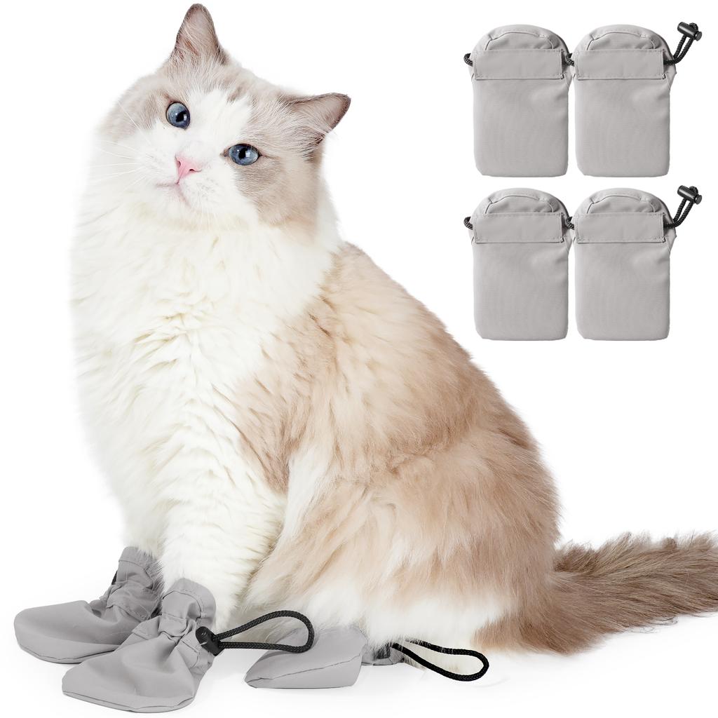 Adjustable Drawstring Anti-Scratch Cat Boots, Waterproof Pet Paw Cover for Bathing & Nail Cutting