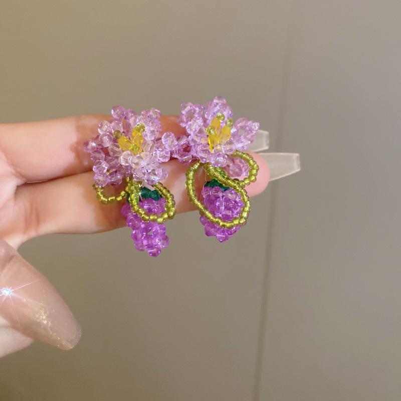 Small Fresh Grape Flower Fringed Earrings Korean Girl Heart Sweet Stud Earrings New Cute Versatile Earrings
