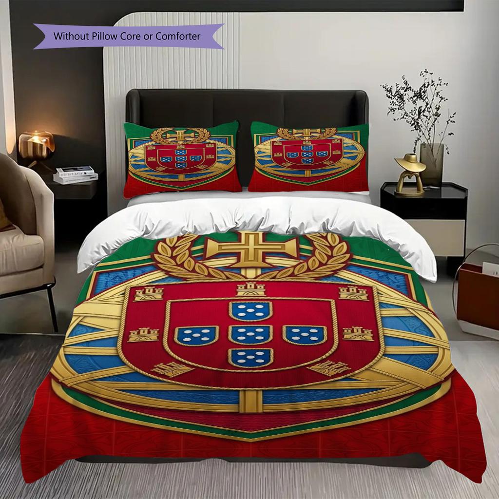 Portuguese Heritage Emblem Three-piece Set (1 * Duvet Cover + 2 * Pillowcase, Without Core) Christmas Birthday Gift Duvet Cover and Pillowcase