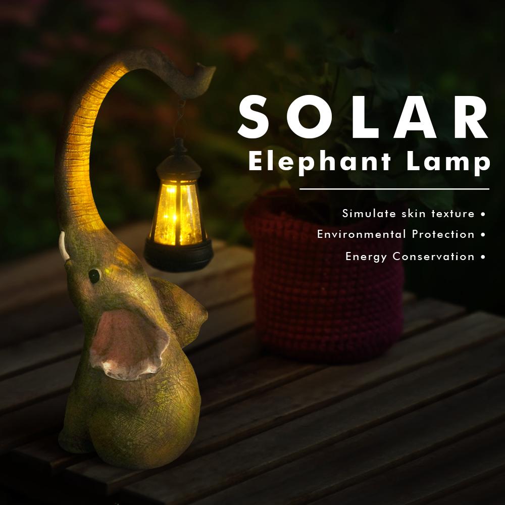 Resin Elephant Statue Garden Decorations Solar Garden Figurine Lamp Retro Landscape Courtyard Lamp Patio Walkway Lamp Lawn Lamp