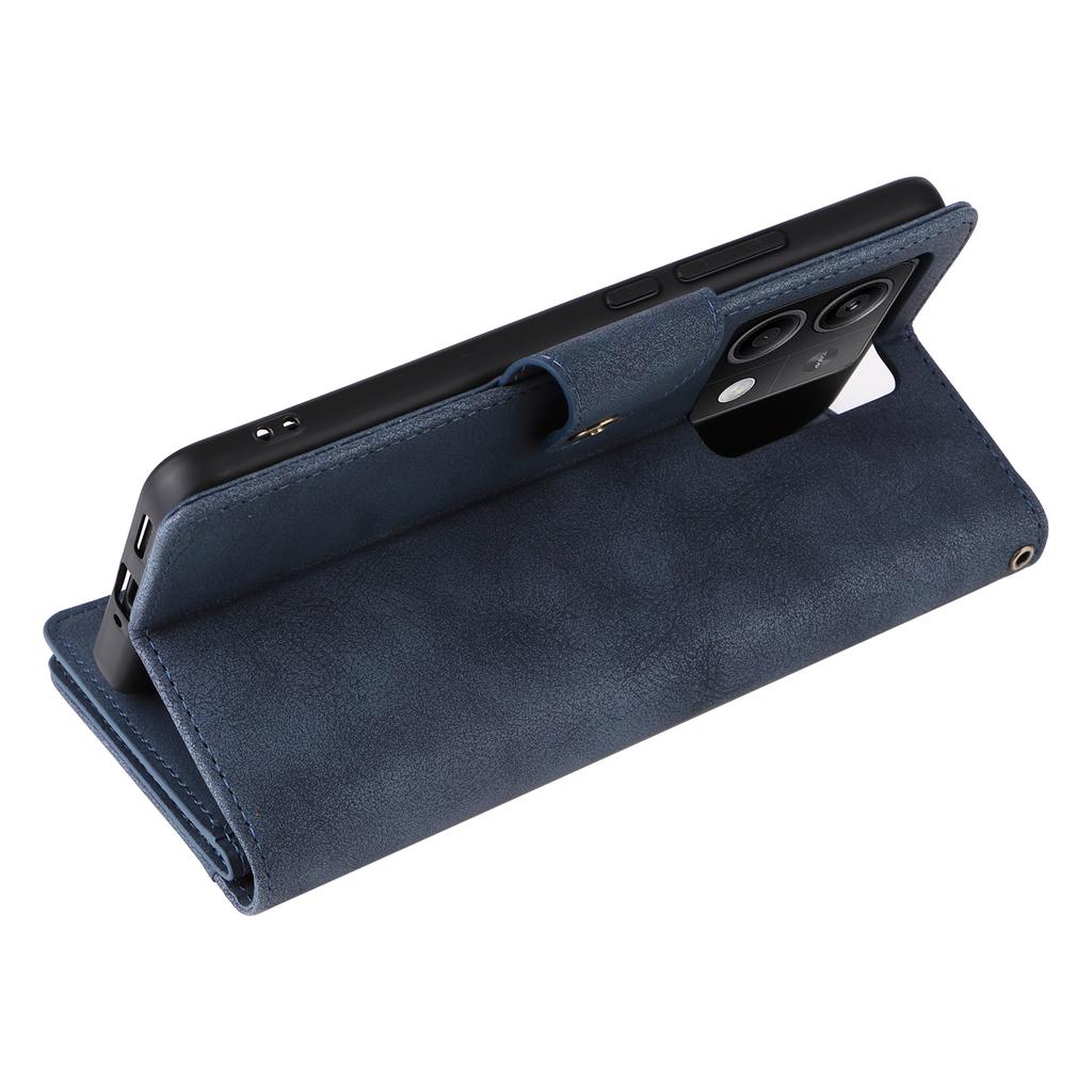 For Xiaomi Redmi Note 13 5G Leather Case Rivet Decor 9 Card Holder Slots Zipper Pocket Cover