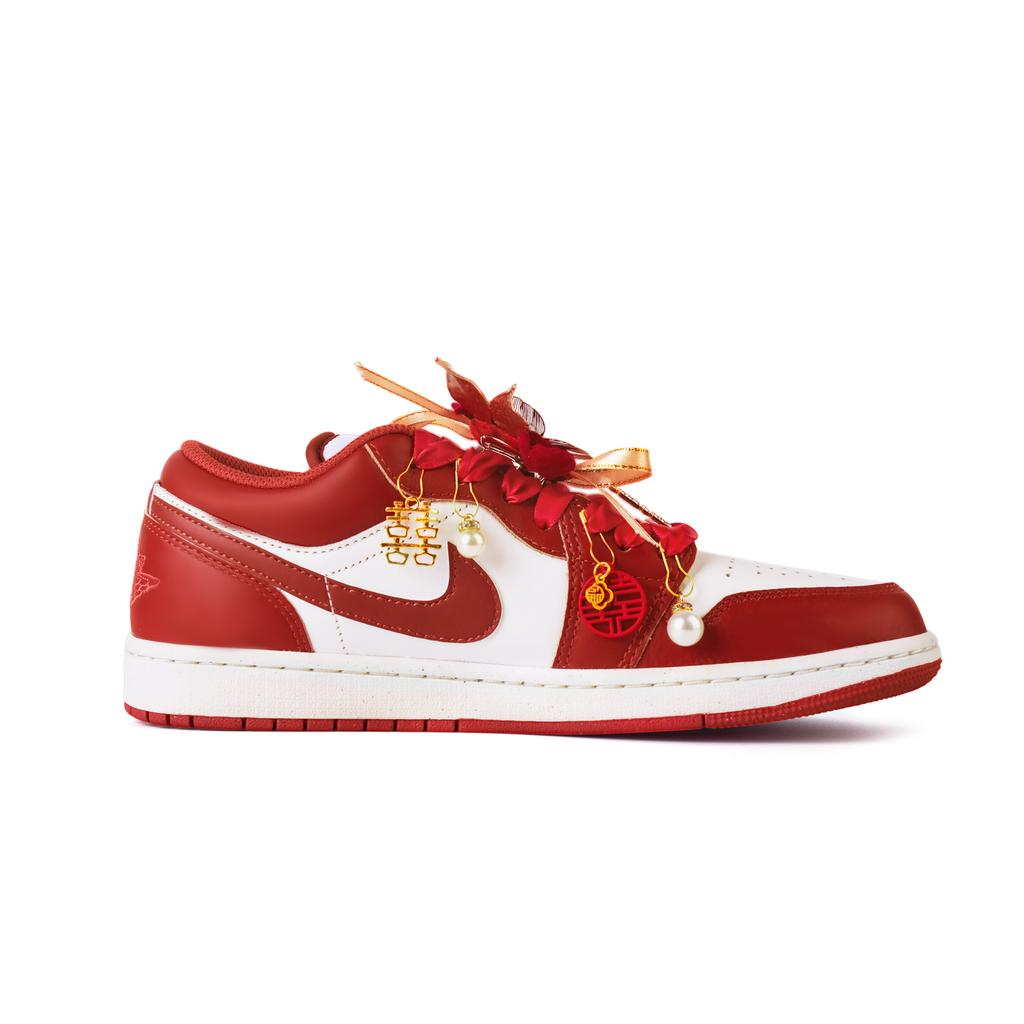 Jordan Air Jordan 1 Heaven's Perfect Match Leather Slip Resistant Low Top Vintage Basketball Shoes Men's White Red FJ3459-160(Team189-)