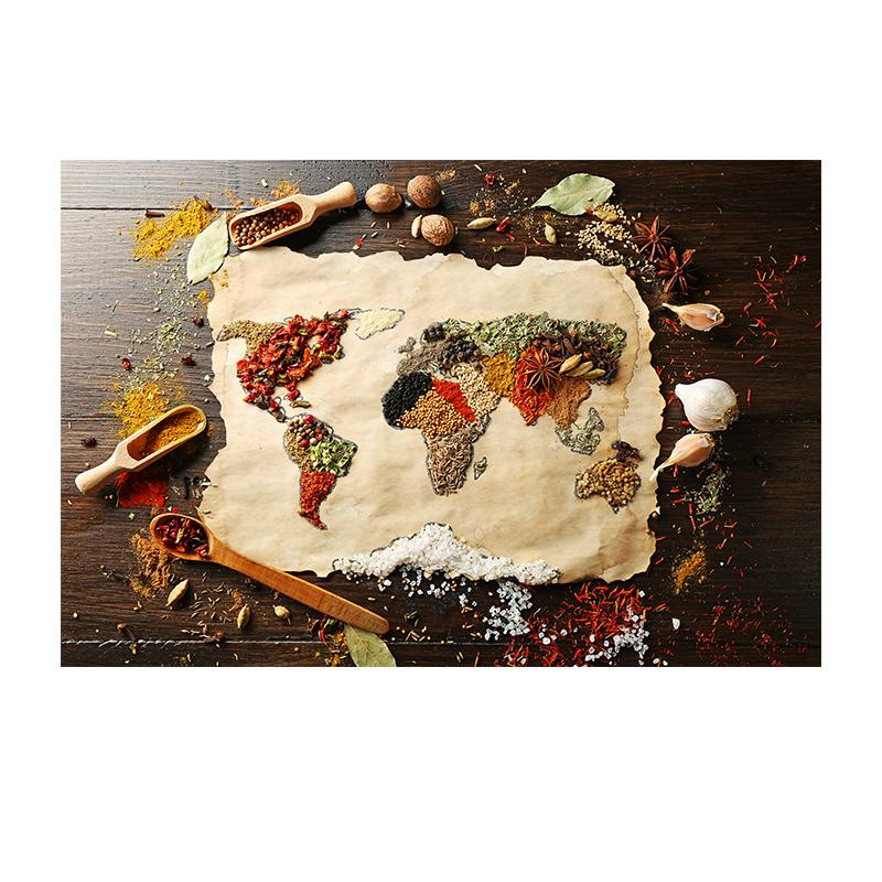 Spices Map Canvas Painting Grains Spoon Peppers Wall Art Kitchen Poster Print Decorative Picture For Dining Room Home Decor Unframed