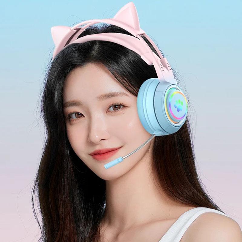2 in 1 Cute Antlers/Cat Ears Wireless Bluetooth Headphones Gamer 3.5mm Headset Gaming Headphones Gift for Children Low Latency