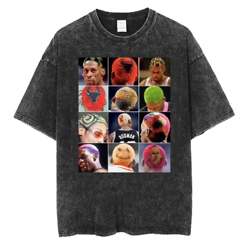New Arrival Mens Clothes Washed Tee Shirt TShirts Men Tshirt for Men Ropa Hombre Dennis Rodman Classic Rare Black Homage