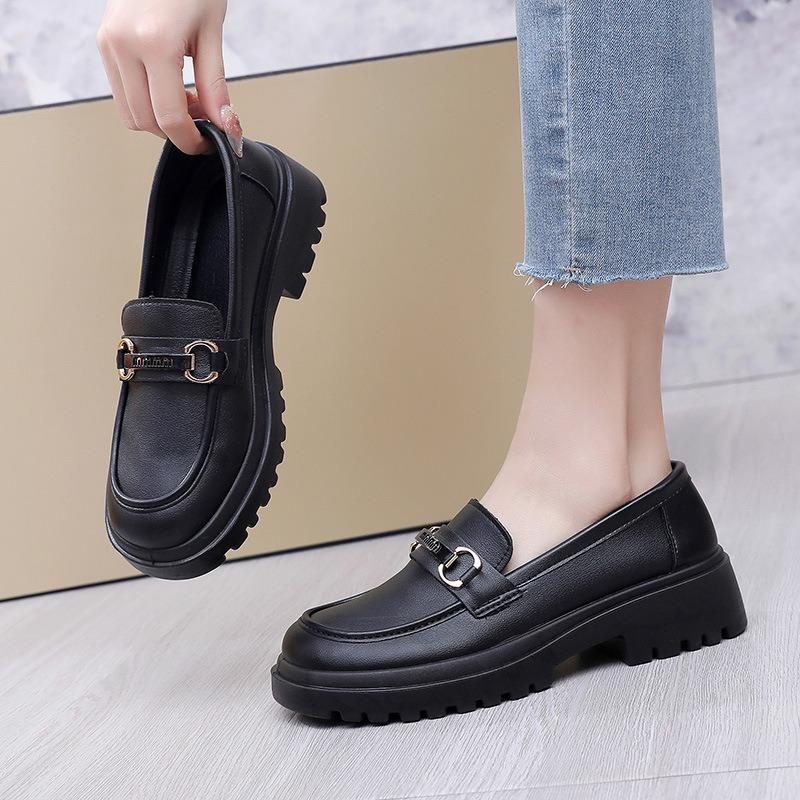 Women's spring new thick-soled small leather shoes Women's soft-soled one-pedal casual versatile leather shoes