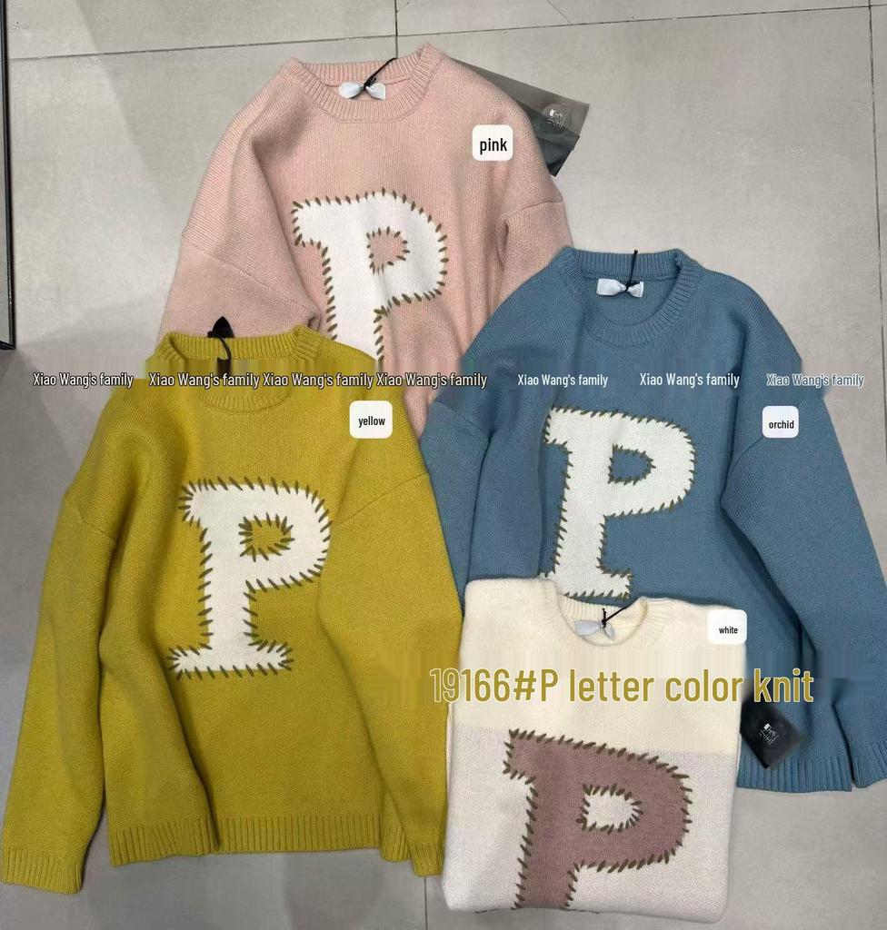 Xiao Wang's Winter Loose Plus Size Korean Casual Letter Crew Neck Sweater