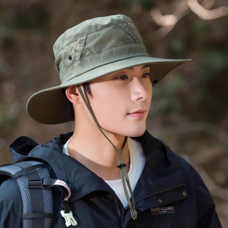 Outdoor Sun Protection Hat Men'S Summer Fishing Sun Hat Big Brim Breathable Cool Hat Hiking Bucket Hat