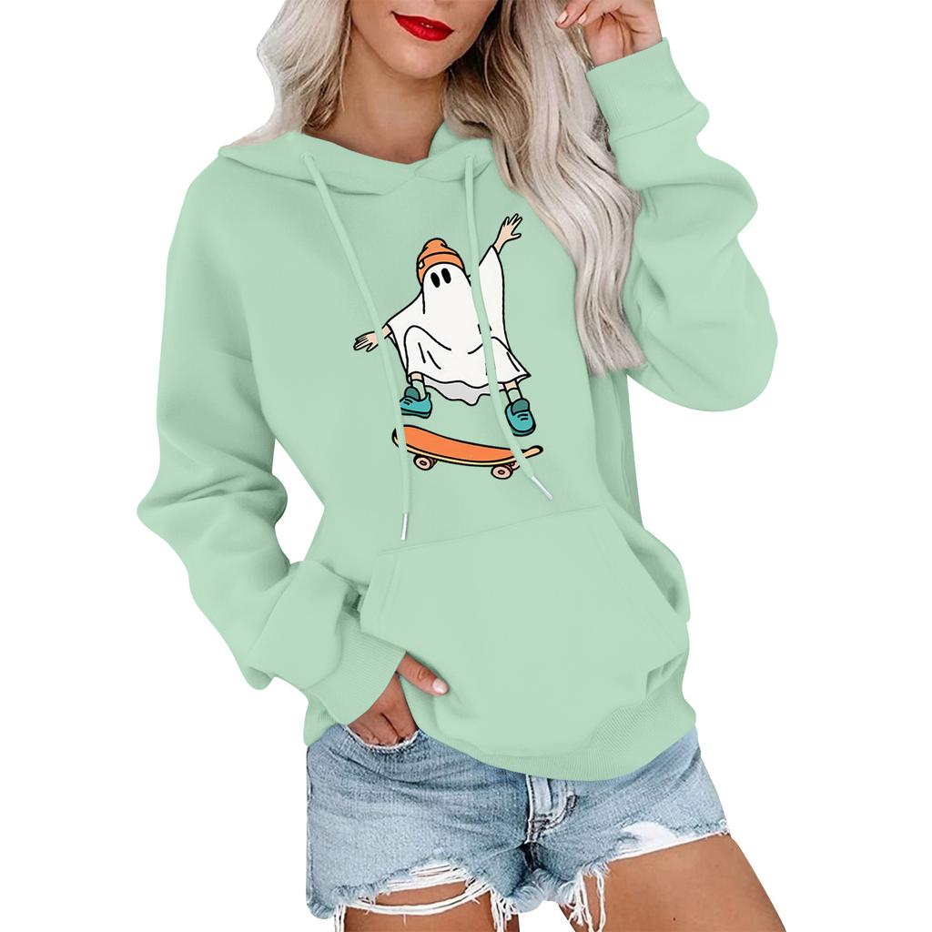 Women's Fashionable, Casual, Comfortable Round-neck, Hooded, Long-sleeved, Halloween-print Warm Sweater