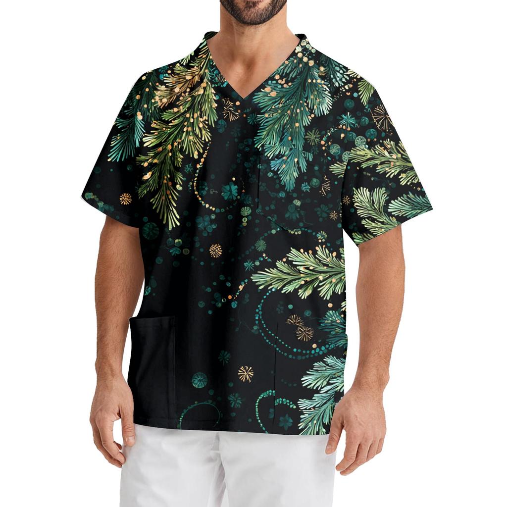 Bedrucktes kurzärmliges Herren-Arbeitsbluse mit V-Ausschnitt und Brusttasche für Pfleger