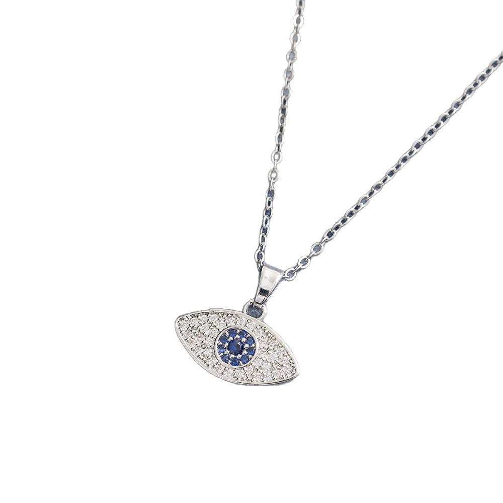 Gold Devil's Eye Zirconia Pendant Necklace with Adjustable Stainless Steel Chain