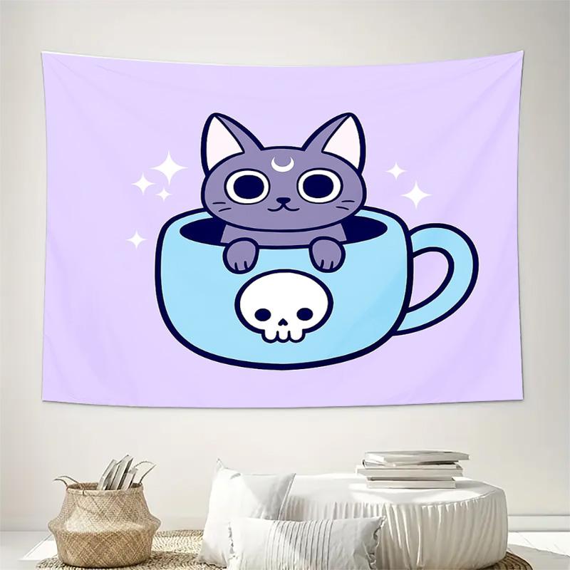 Cute Cat Tapestry Aesthetic Room Decor Anime Wall Hanging Galaxy Home Decor Witchy Dark Academia Bedroom Decor Gifts