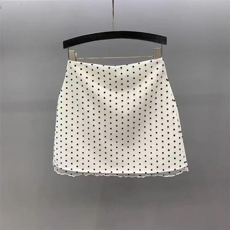 2025 Summer Women s High Waist Mesh Patchwork Polka Dot A-line Skirt Large
