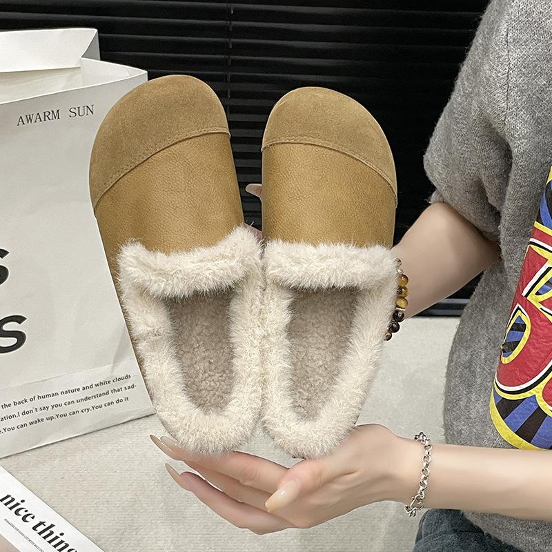 Rubber soft-soled mother shoes women's winter retro fluffy shoes piled comfortable one-pedal lazy shoes