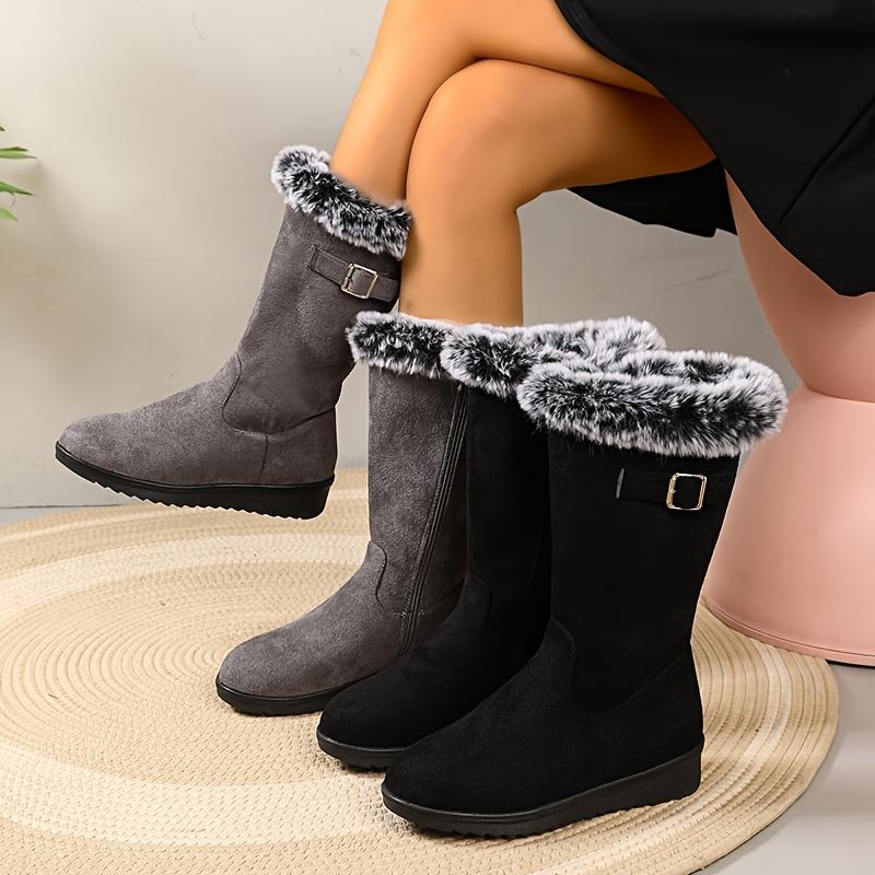 Women's Winter Boots - Slip-resistant PU Sole, Soft Plush Fabric Lining, Durable Grip - Black Cold Weather Footwear for Everyday, Fashionable Booties