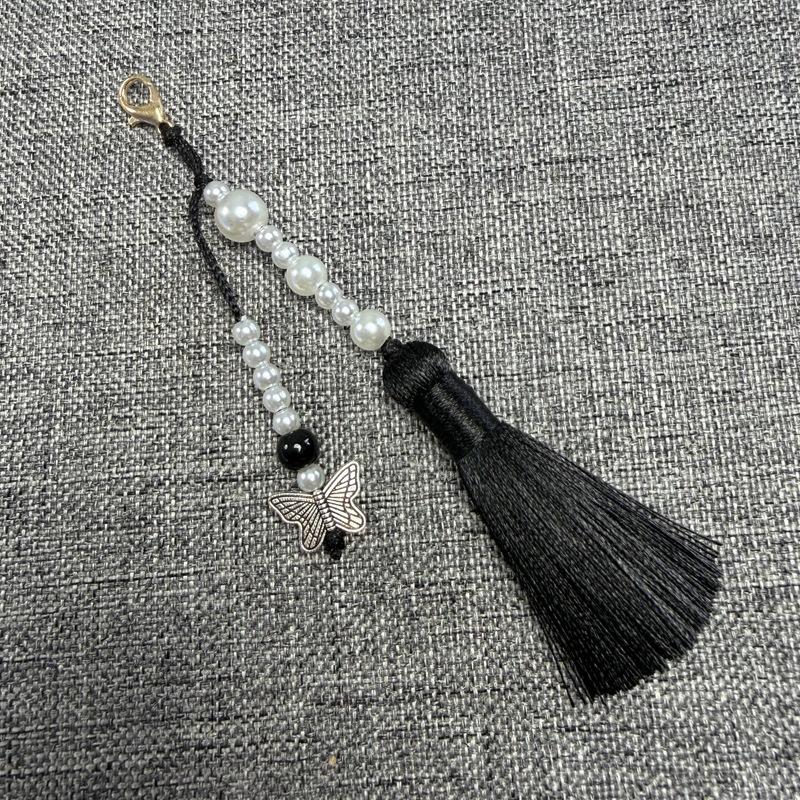 Faux Pearl Tassel Bag Charm With Retro Silver Butterfly Pendant Suitable For Handbags Backpacks Keys Hanfu Decoration