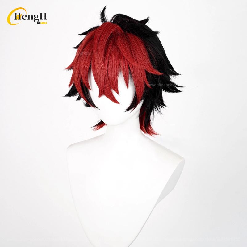 Disponibile Gioco Komano Manato Corto 32m Nero Rosso Colore Misto Cosplay Anime Parrucca Sintetica Resistente al Calore Feste di Halloween Parrucche