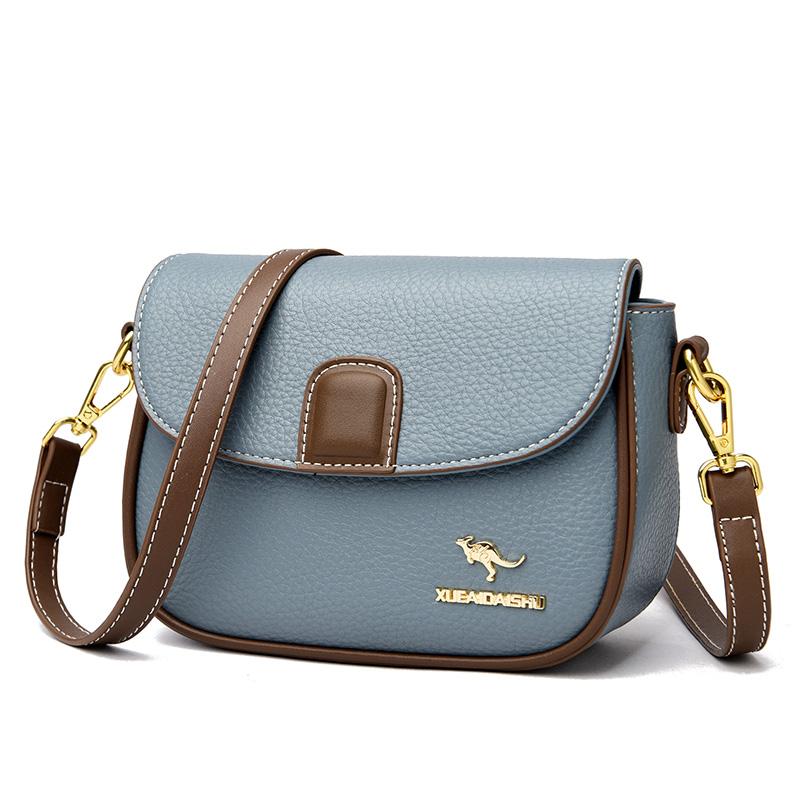 Genuine Leather Simple Style Small Shoulder Messenger Bag for Women Solid Color Wide Strap Crossbody Bag