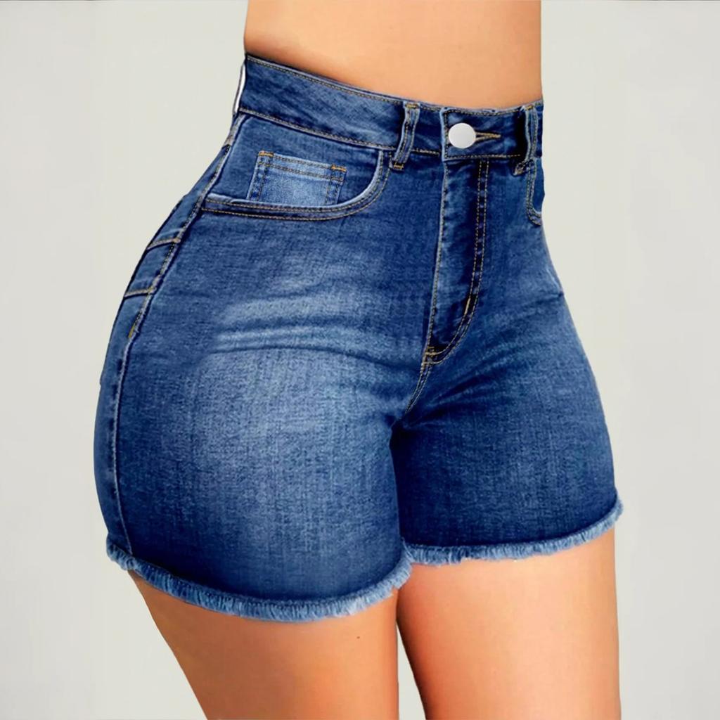 Women's Color Jeans Stretch Slim Fit Distressed Denim Shorts