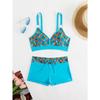Tankinisett med blomstermønster for kvinner, Elegant 2-delt bikini-badedrakt med justerbare stropper og høy midje, Sommerstrandklær
