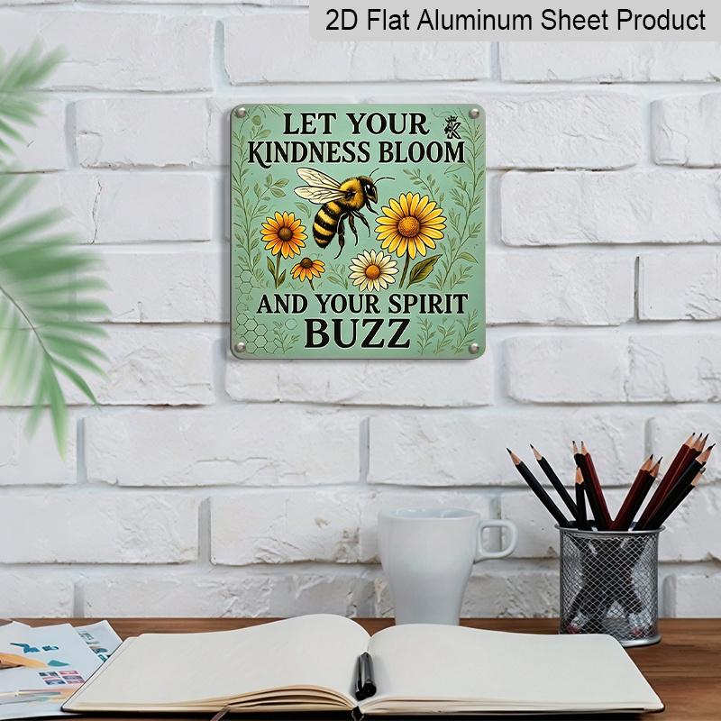 2D Flat, 1pc Vintage Metal Aluminum Plaque - Let Your Kindness Bloom Quote and Sunflower Garden Decoration, Country Style Can Be Hung On Wall Plate