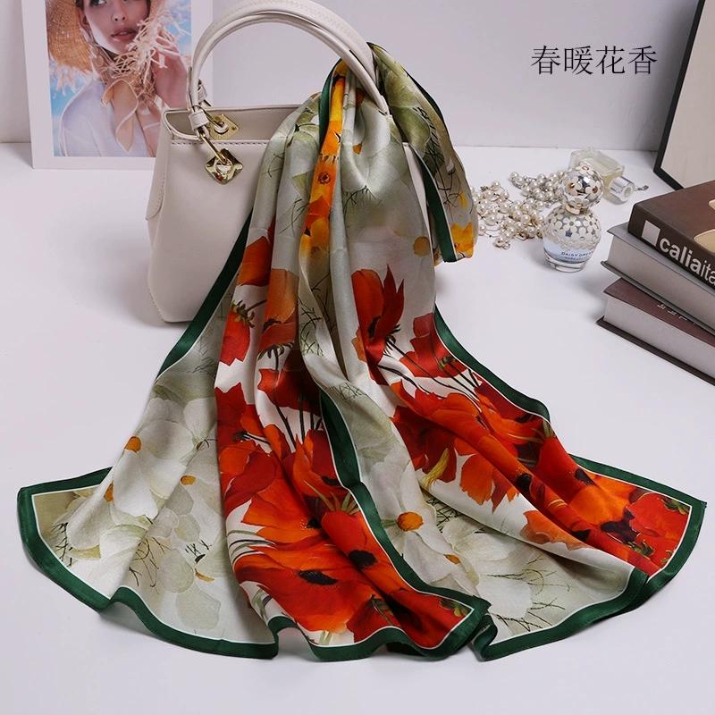 Chinese Ethnic Flower Style 100% Silk Scarves Shawls Long Silk Scarf 170*52Cm