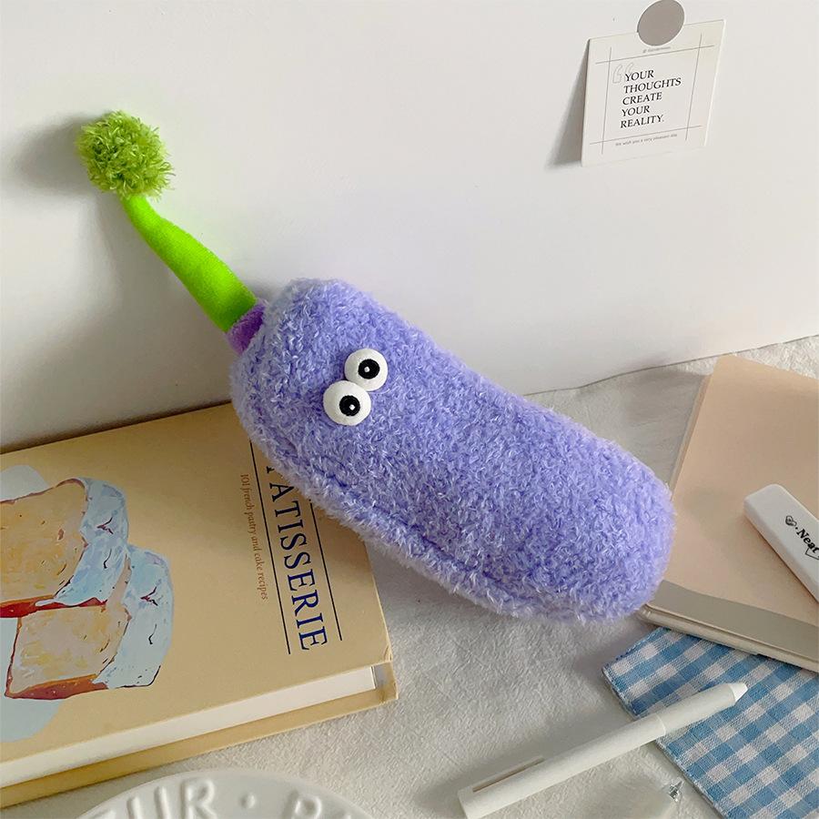 

Cartoon Simulation Vegetable Plush Pencil Bag Large Capacity Stationery Bag Student Supplies Pencil Storage Bag Birthday Gift баклажановый