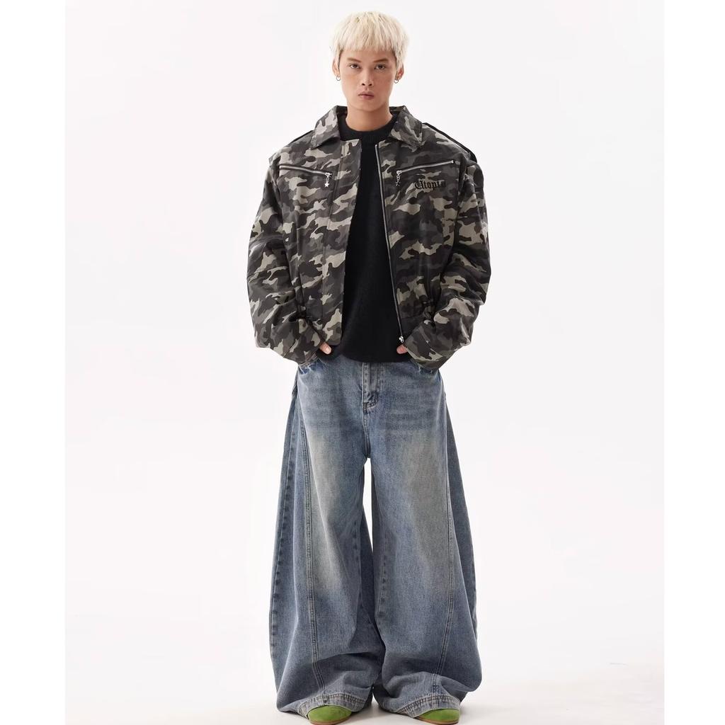 American Retro New Washed Scimitar Loose Straight Jeans Men's High Street Trendy Brand Versatile Banana Wide-leg Pants