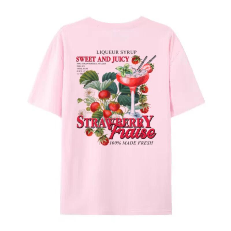 

Strawberry Retro Streetwear Top Women Vintage Aesthetic Fruit TShirts Cocktail Drink Shirt Unisex Oversized Cottagecore Clothes 4XL