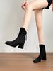 Autumn and winter nude suede short boots women's thick heel small high heel diagonal boots rear zipper square head Martin boots 6cm
