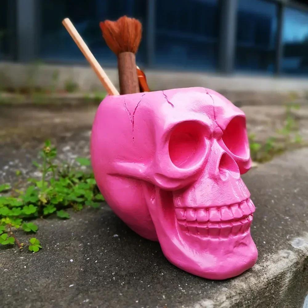 Skull Pen & Pencil Holder Skeleton Key Holder Makeup Brush Holder Flower Pot Home Office Desk Supplies Organizer Accessory