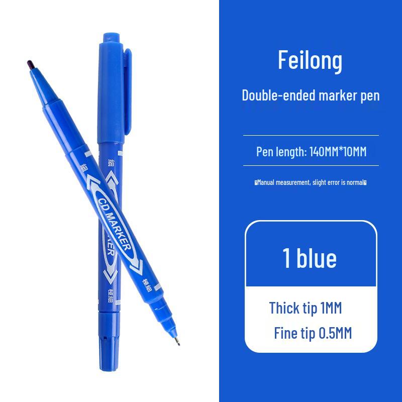 Filolang Double-Ended Black Oil-Based Marker Pen, Thick & Thin Tips, Non-Fading Outlining. синий