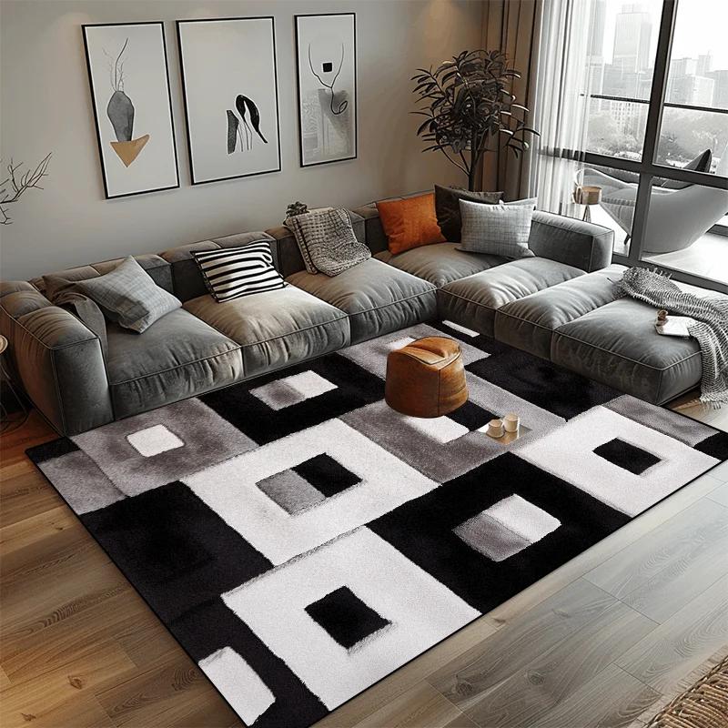 Modern Black White Geometric Carpet for Living Room Large Area Decoration Home Rugs for Bedroom Soft Non-slip Lounge Sofa Mat