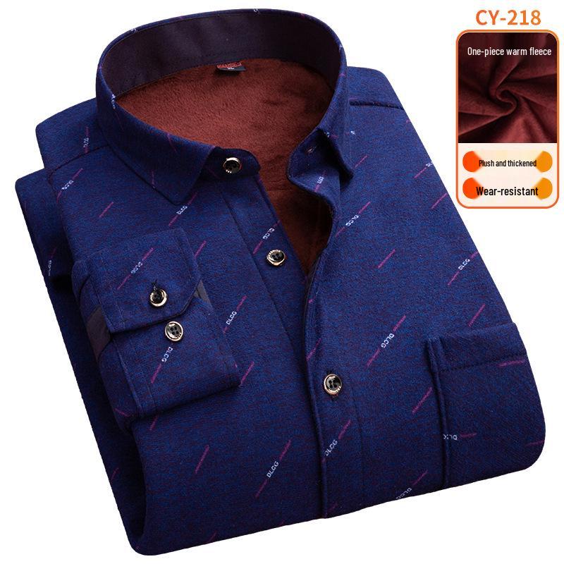 Men's Fleece-Lined Plaid Long-Sleeve Shirt