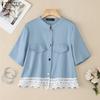 ZANZEA Women Casual Round Neck Summer Short Sleeve Lace Patchwork Blouse