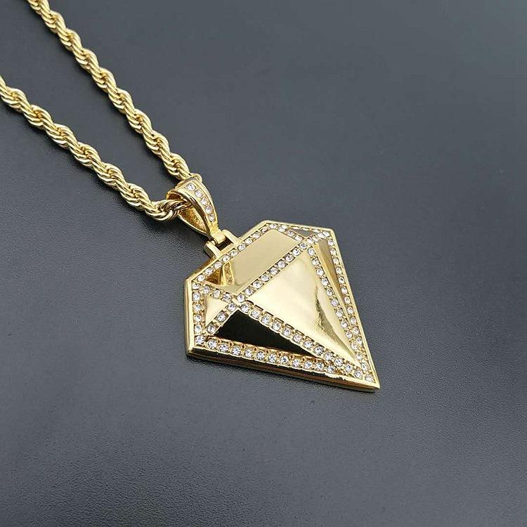 Hip Hop Men Women with Rhinestone Pendant Gold Color Stainless Steel Punk Necklace 60cm золотой