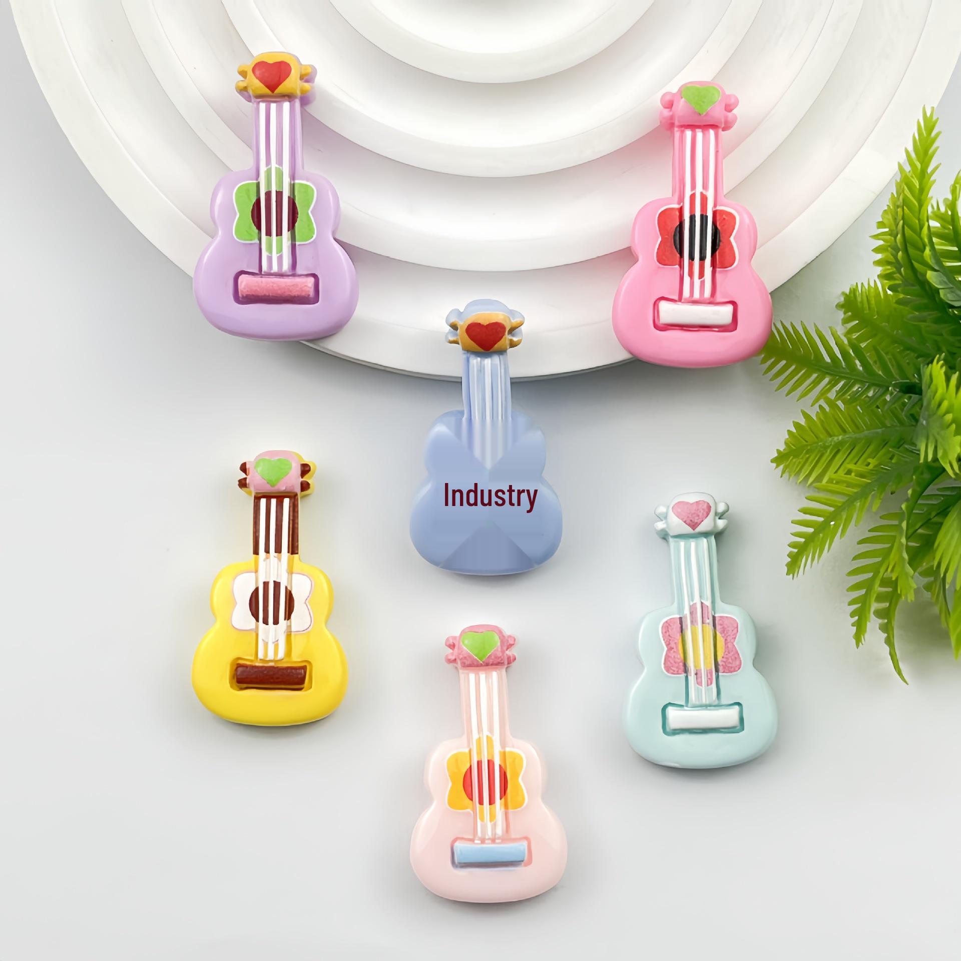 Glossy Cartoon Guitar Resin Accessories: DIY Phone Case, Lanyard, Hair Clip, Magnet Materials Hair Clip