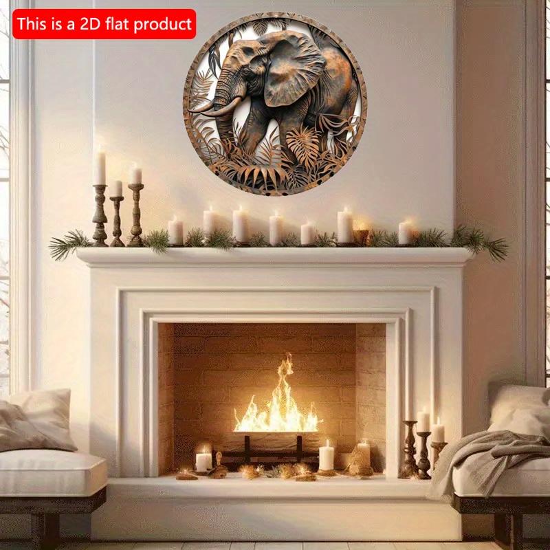 2d Flat 20*20cm, Round Wooden Sign, Elephant Sign Decor Gifts Theme, for Home, Garden, Bedroom, Bar, Hotel, Kitchen, Cafe, Wall Decor.