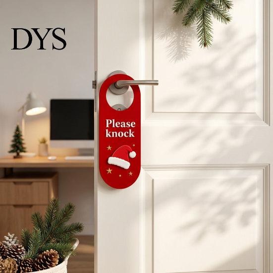 Festive Door Plaque Wooden Christmas Hanger, Santa Hat Bell Bow Hanging Sign Hanger for Knob, Holiday Home Front Entrance Decor Ornament
