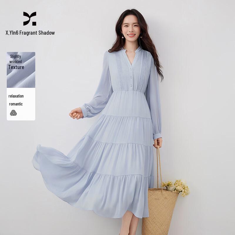 Women s French V-Neck A-Line Long Sleeve Dress