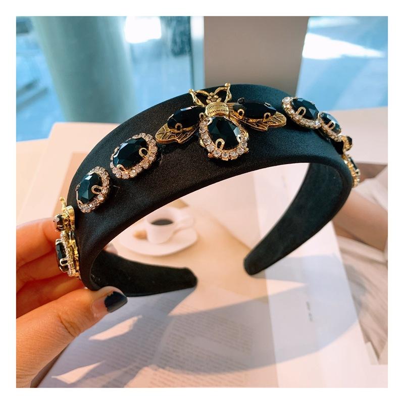 Luxury Metal Gem Bee Women Wide Headband Thick Hair Hoop Vintage Light Luxury Rhinestone Bee Jewelry Hair Accessories for Girls