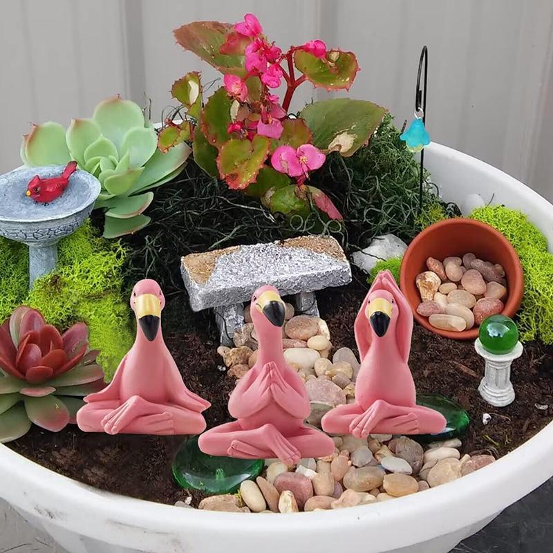3Pcs Flamingo Decorative Figures Miniature Garden Decoration Outdoor  Whimsical Pink Flamingo Fairy Garden Lawn Statues