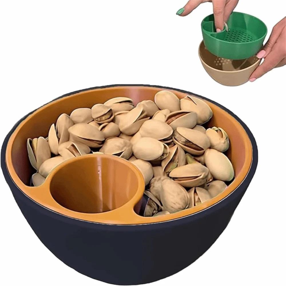 Food Tableware 3D Printed Nut Seed Bowl Easy To Clean Reused Pistachio Bowl Set Dual-Chamber 2-in-1 Snack Organizer Kitchen Tool