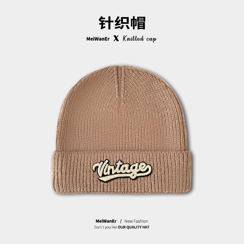 Hat Female Winter Japanese Simple Versatile Wool Hat Student Couple Cold Hat Warm Letter Knitted Hat Male