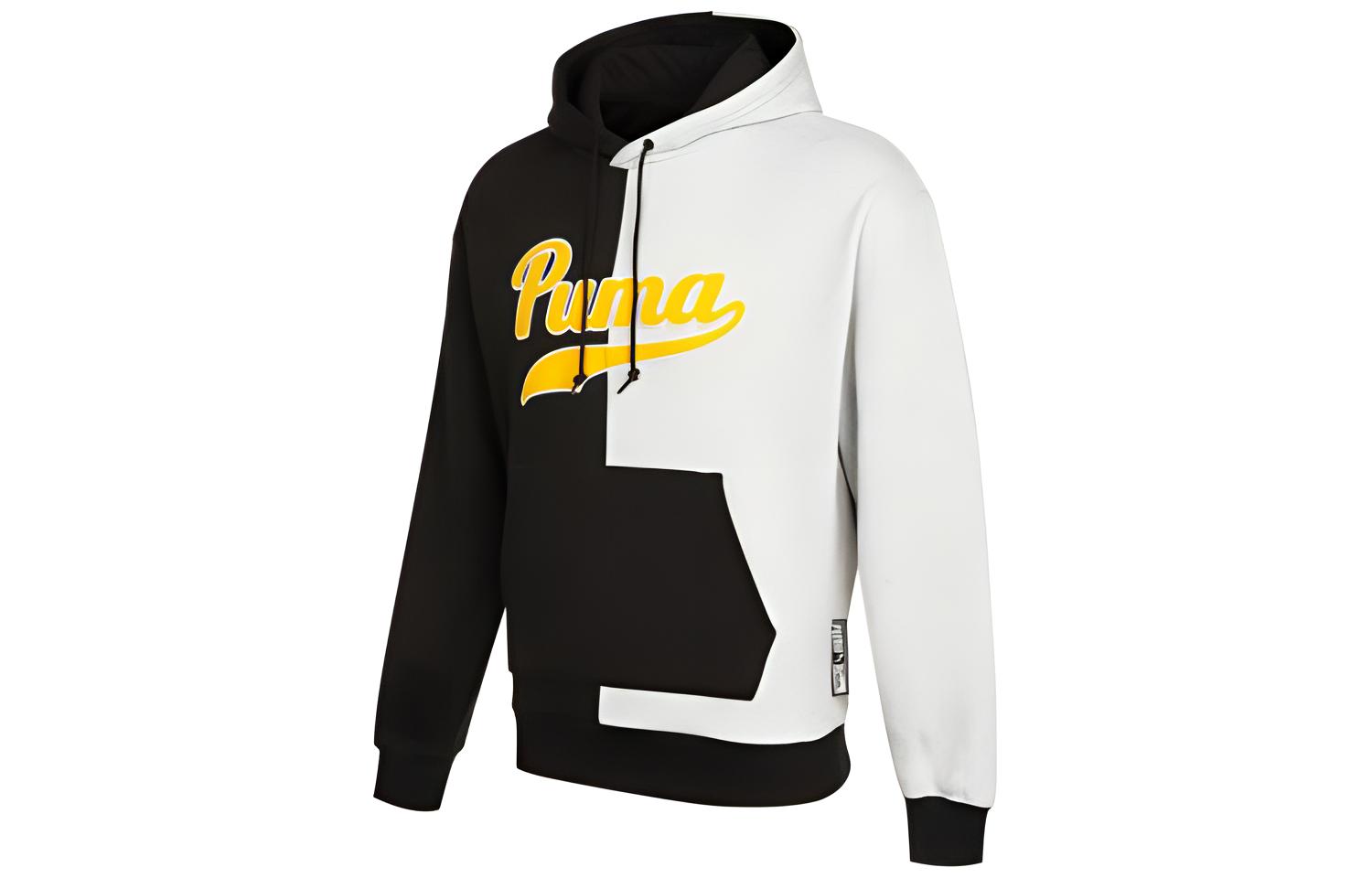 PUMA Logo Embroidery Multicolor Large Letter Thickened And Fleece Lined Thermal American Vintage Sports Pullover Winter 534381-04 XL