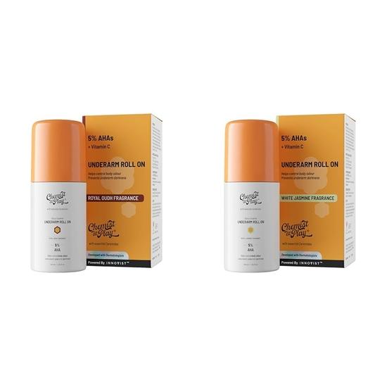 Chemist At Play Underarm Roll-On Deodorant med 5% AHA, Melkesyre og 1% Mandelsyre Vegansk | 40ml Underarm Roll-On Deodorant med 5% AHA, 40ml