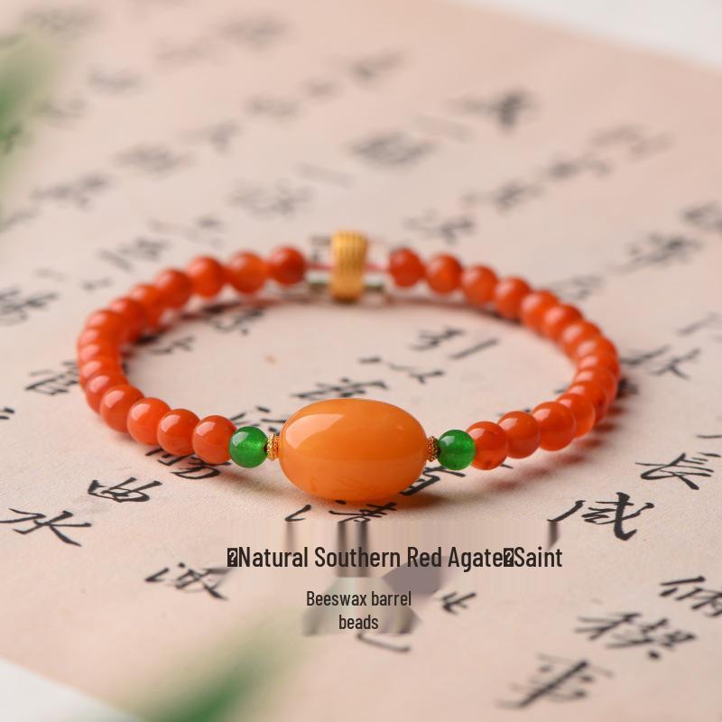 

Натуральный южный красный агат и янтарь, браслет из бочкообразных бусин