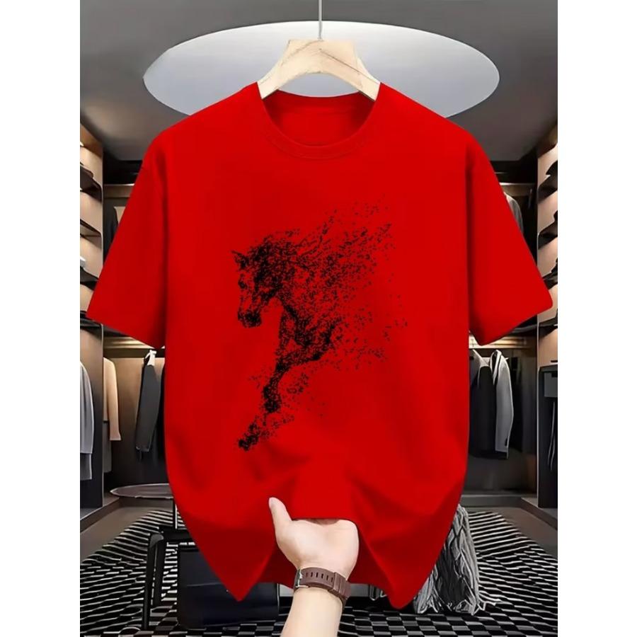 Men's T-shirt, Short-sleeved with a Running Horse Print, Comfortable, Suitable for Everyday Wear and Travel