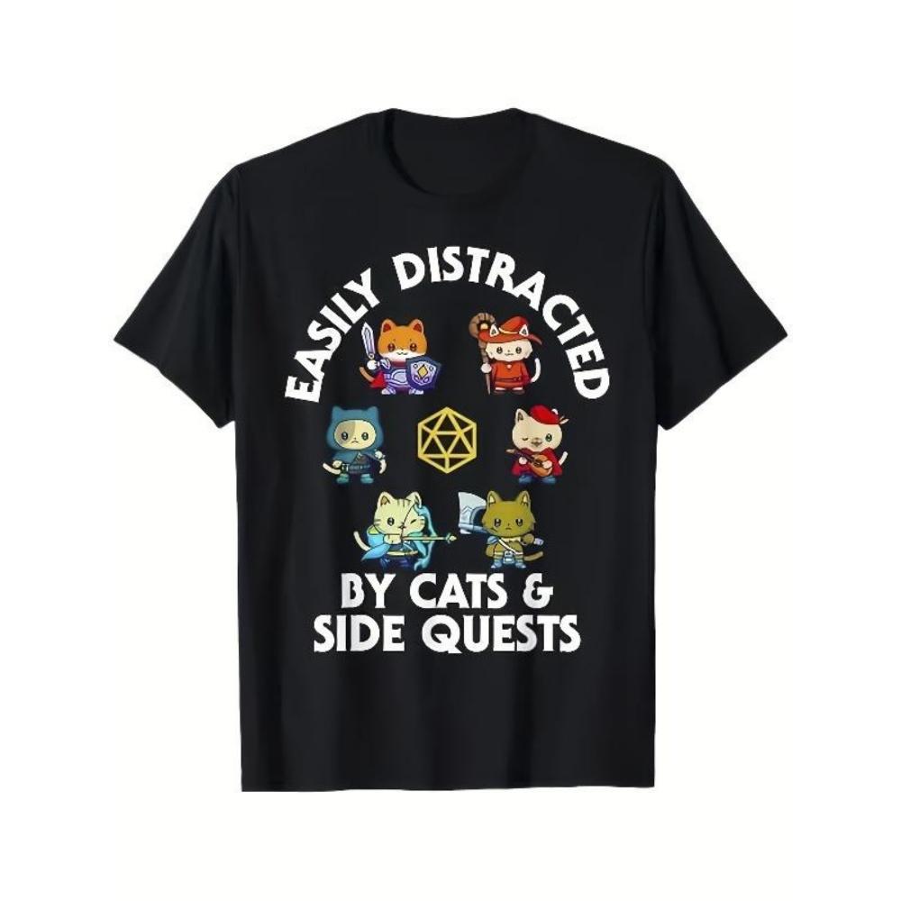

European Sizes Men s RPG D20 Dice & Cat Tabletop Gaming T-Shirt - Loose Fit Retro D&D Inspired Tee with D20 Die, Wizard XXXXXL чорний